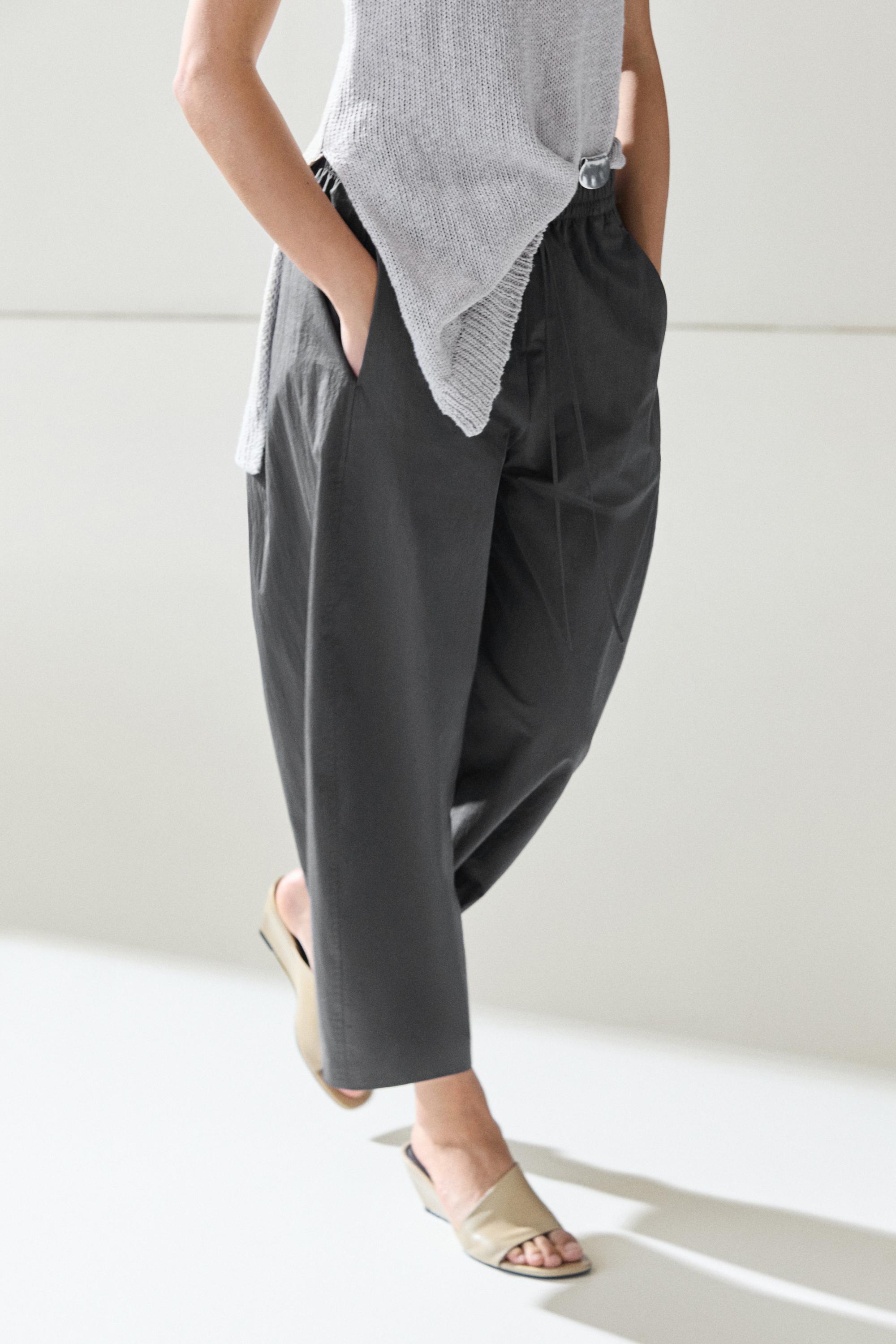 Cropped technical barrel fit pants